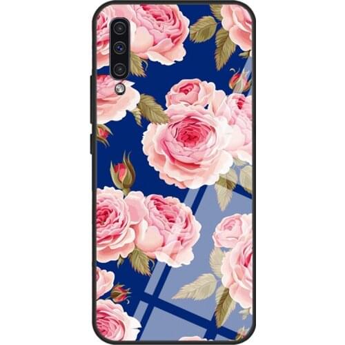 Navy Floral Case For Samsung A72 A71 A51 A31 A40 A50 A70 A20e A21S A12 A32 A52 Tempered Glass Cover