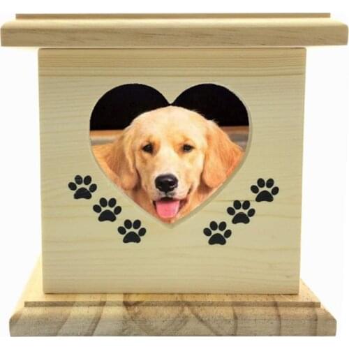 Wood Pet Casket Dog Cat Urns Photo Box Pet Cremation Urn Funeraire Memorial Keepsake Small Animal Urn