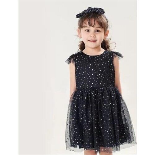 3 4 5 6 7 Years Kids Dresses For Girls Fashion Sequins Flying Sleeves Princess Dress Girls Party Clothing Mesh Stitching Dress