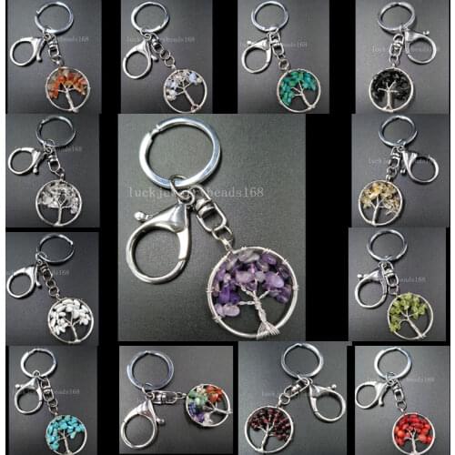 Tree of life - Garnet Azamite Opal Coral Crystal Wire Wrap Key Chain Hang bag Pendant WFH362