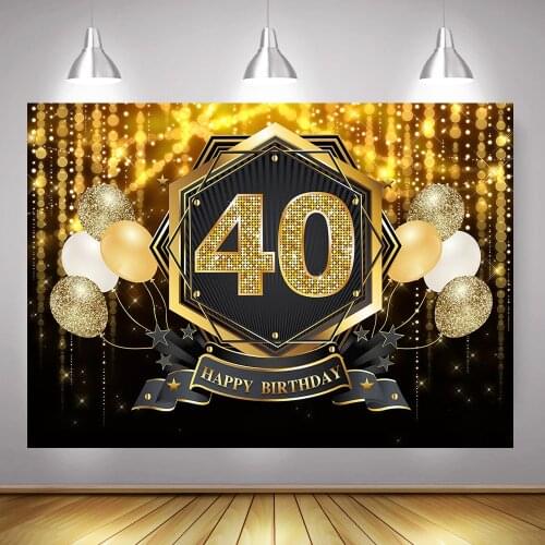 40th 50th Happy Birthday Party Background Photocall Golden Glitter Birthday Cake Table Backdrop Balloons Custom Photography