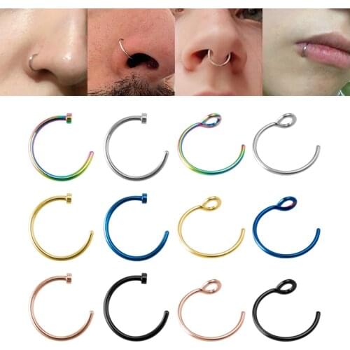 HONGTU 1-6PCS Piercings Fake Nose Ring Hoop Septum Rings Surgical Steel Lip Ring Simple Nose Rings Body Jewelry Accessories 2020