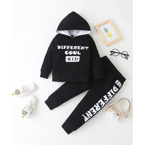 Winter Fall Sport Toddler Girl Clothes Set 2 Piece Cotton Letter Long Sleeve Hooded Sweater Tops+trousers Baby Boy Clothes 1-6Y