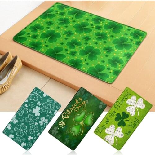 St. Patricks Day Doormat Cashmere Carpet Clover Printed Non Slip Front Door Rug