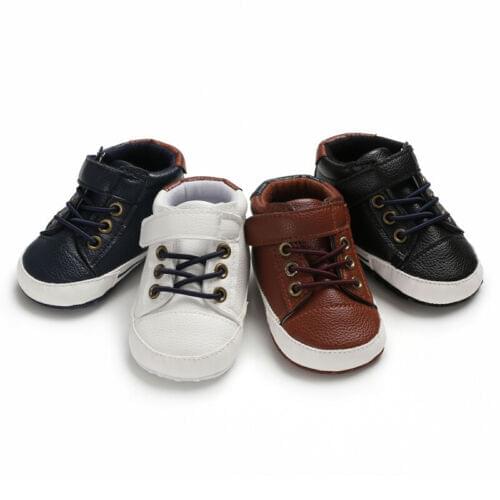 New Baby Kids Boys Girls Soft Crib Shoes Faux Leather Sneakers Anti-slip Trainers