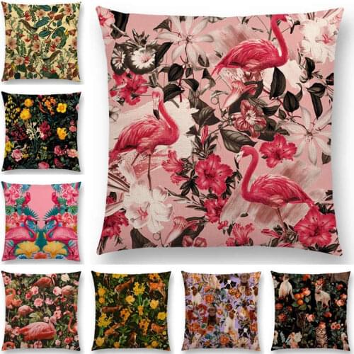 Hot Sale Animals Floral Prints Flamingo Cat Dog Birds Deer Panther Toucan Tropical Vintage Cushion Cover Sofa Throw Pillow Case