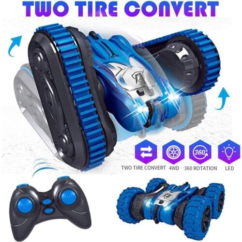 2 in 1 RC Car Two Tire Convert Remote Control Double-sided Stunt Car With LED 4WD 360° Rotation Fancy Shape Childrens Toys Gift
