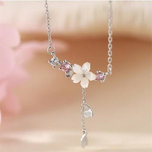 Trendy 925 Sterling Silver Necklace Girl Clavicle Accessories Lady Fashion Crystal Flower Pendant Necklace Female Birthday Gift