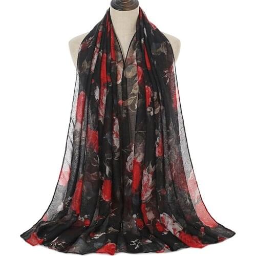 Voile Scarf for Womens Muslim Scarves Malaysia Turkish Print Flower Hijab Turban Female Headwrap Shawls Foulard Femme Musulman