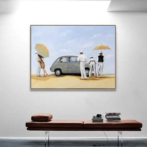 MUTU Oil Art The desert, the car, the kissing lover Posters and Prints Canvas Art Painting Wall Pictures for Home Decoration