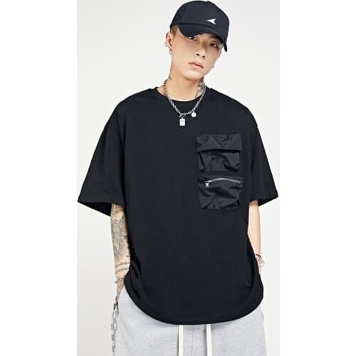 Harajuku Multi-pocket Short-sleeved Cargo Mens Tshirts Summer Tide Loose Casual High Street Functional Hip-hop T-shirt and Top