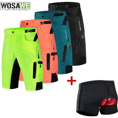 WOSAWE Mens Shorts Downhill MTB Shorts with Padded Gel 3D Underwear Cycling Bicycle Bike Water Repellent Summer Shorts
