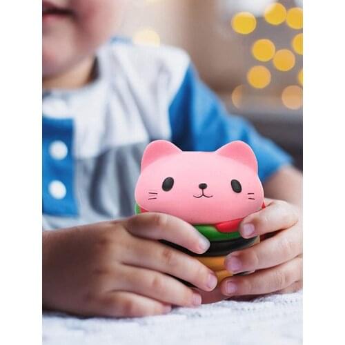 Squishies Toy Cat Head Hamburger Soft Safe Stress Relieve Toy Anticompression Ball Squeeze Stress Relief Toy Fun High Quality