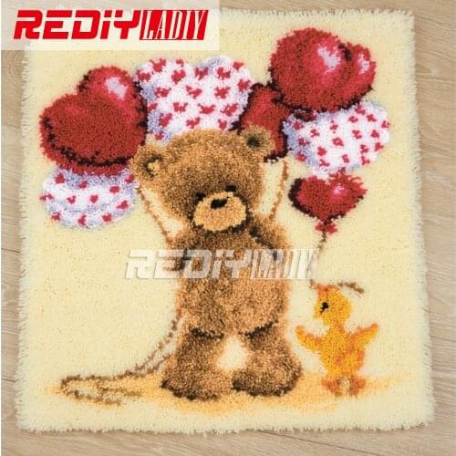 3D Latch Hook Rug Kits DIY Needlework Unfinished Crocheting Rug Yarn Cushion Mat Ted with Heart Embroidery Carpet Rug Needlework