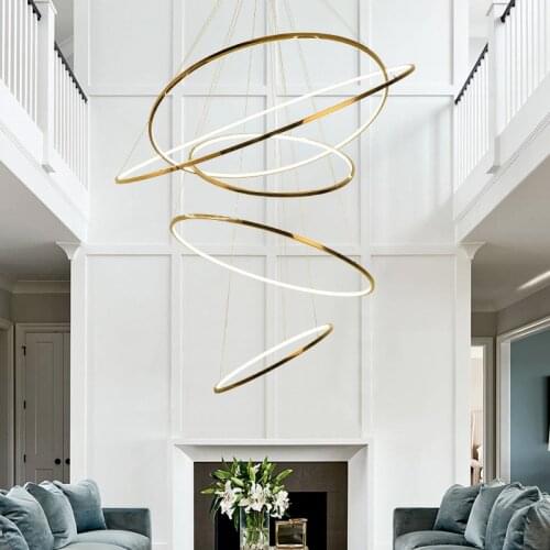 Nordic living room circular Chandelier modern minimalist Hanging Lamp hotel lobby staircase light luxury LED Chandelier Lighting