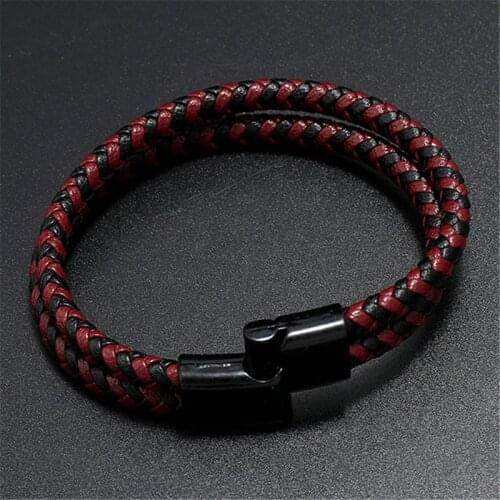 Modyle New Fashion Classic Vintage Leather Charm Bracelet for Men Punk Braided Double Layers Bangle Party Accessories Gift