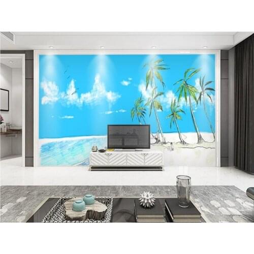 Custom 3d photo wallpaper 3d wall murals wallpaper Beautiful sea beach coconut tree landscape oil painting wall background decor