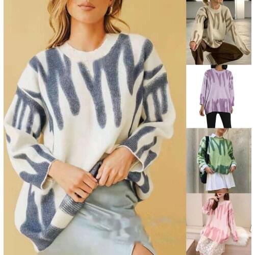 Knitted Sweater Women Elegant Green Striped Oversized Pullovers Women Winter Loose Long Sweaters Streetwear Sueter Mujer