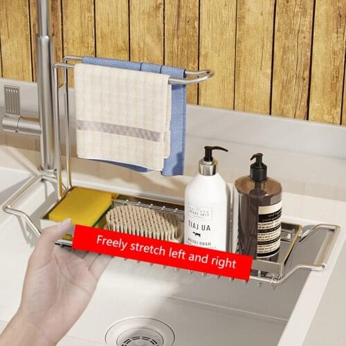 Telescopic Kitchen Storage Rack Sponge Dishcloth Drain Racks Towel Soap Shampoo Sink Box Organizer Bathroom Kitchen Organizer