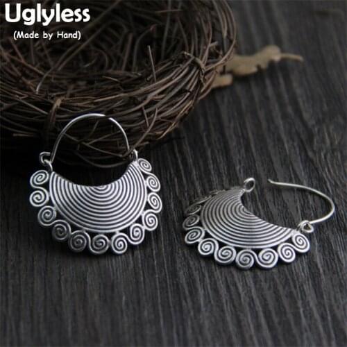 Uglyless Real S 925 Vulcanized Black Silver Apron Dress Design Women Lovely Earrings Handmade Ethnic Brincos Bijoux Fine Jewelry