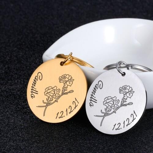 Unique Keychain Personalized Name Keychains Custom Constellation Flower Birthday Gift for Dear Family Friend Couple Love Keyring