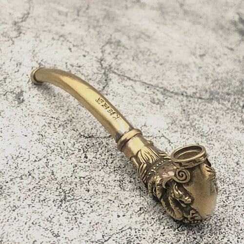 Vintage Brass Dragon Pattern Bent Smoking Tobacco Pipe Accessories Chinese Traditional Pure Copper Cigarette Holder Collections