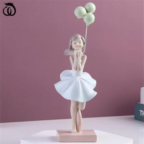 WU CHEN LONG Nordic Cute Balloon Girl Art Sculpture Abstract Cartoon Figure Statue Figurine Resin Crafts Home Decorations R5959