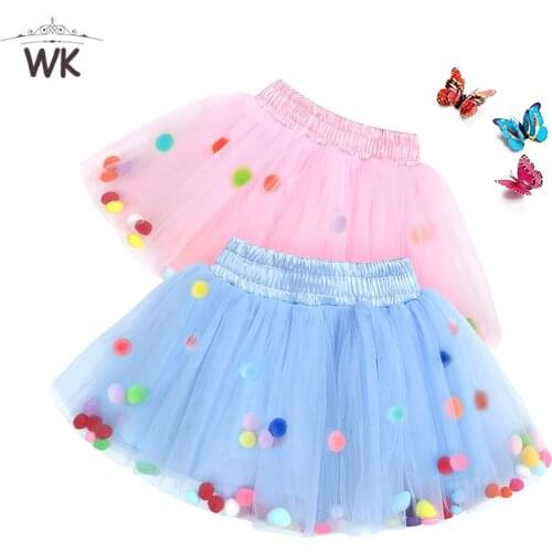 New Baby Girls Tutu Skirts Kids Elastic Waist Pettiskirt Girl Princess Tulle Skirt Colorful Pompom mini Skirts Children Clothing