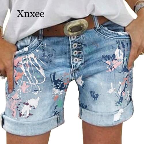 Women jeans shorts Womens Casual Spliced Jeans Shorts Women Printed Sexy Short Plus Size 5XL Streetwear Jeans Shorts