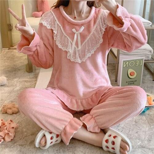 Womens pajamas new arrival autumn/winter long-sleeve trousers home service suits warm flannel casual bathrobes pigiama donna