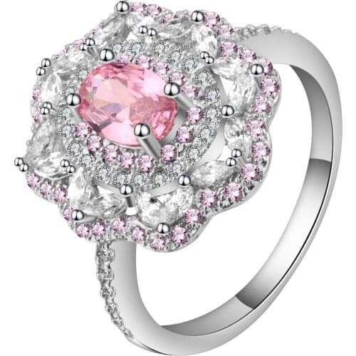 Hainon Hot sale Fashion Luxury Crystal Flower Women Engagement Ring Cubic Zirconia Female Wedding Finger Rings