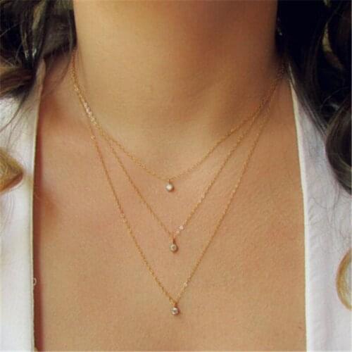 Women Fashion MultiLayer Necklace Bijoux Gold Dainty CZ Crystal Rhinestone Necklace Bridesmaid Jewelry Friend Gift Collar Femme