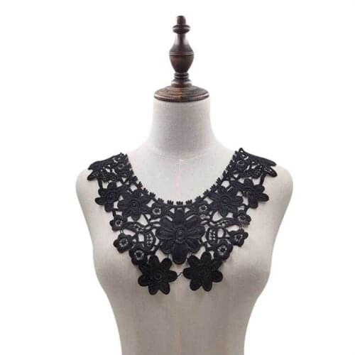 2Pcs Black White Flower Necklace Lace Collar Fabric Trim DIY Embroidery Lace Fabric Neckline Applique Sewing Craft 30x26cm