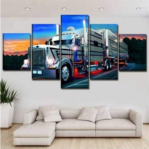 5 Pieces Canvas Wall Art Semi Trailer Long Haul Trucking Truck Poster Paintings Pictures Printed On Canvas Framework for Living