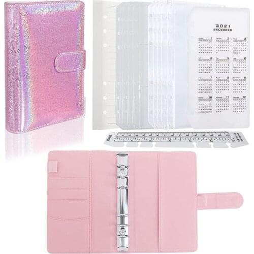 A6 PU Leather Notebook Binder Sets with 6-Round Ring Binder Cover, A6 Bookmark Ruler and Calendar Board