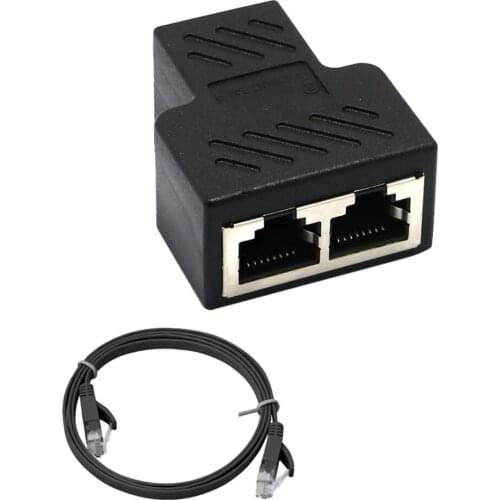 2 Port RJ45 Splitter Adapter LAN Ethernet Cable Connector Plug Adapter with LAN Cable