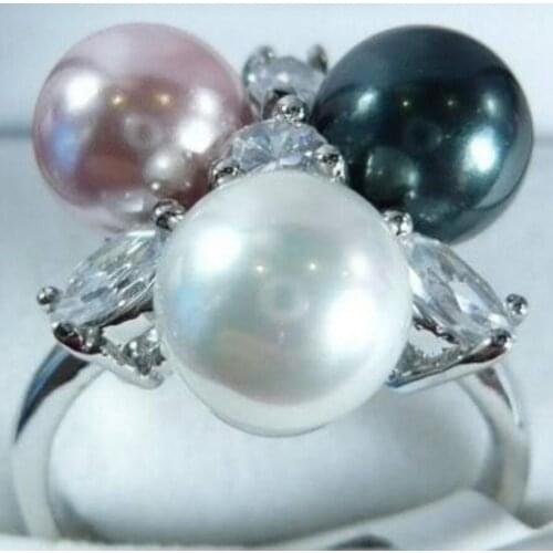 Free Shipping Charming white black purple shell pearl ring 7 8 9