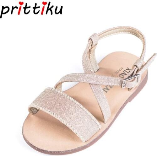 Summer 2020 Baby Toddler Girl Cross Strap Glitter Sequin Princess Sandals Little Kid Fashion Gold Silver Flats Child Dress Shoes