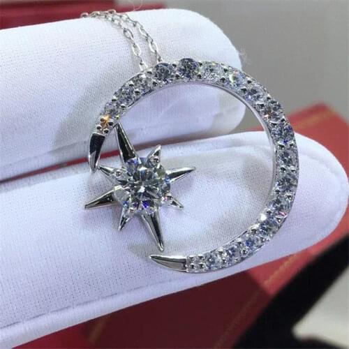 Passed Diamond Test Perfect Cut Moissanite Diamond S925 Silver Plated Gold Star Pendant D Color Silver Necklace Fashion Jewelry