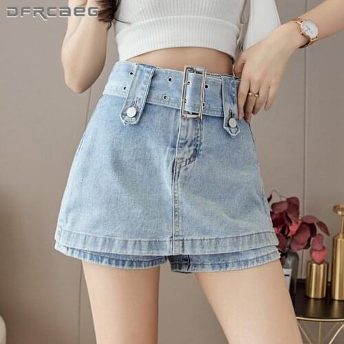 Black Streetwear Vintage Summer Denim Shorts Skirts With Belt 2021 High Street Slim Womens Jeans Skirt Short Feminino