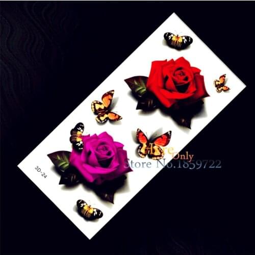 1 sheet 3D Colorful Waterproof Flash Tattoo DIY Stickers H3D-24 Red Blue Rose Hot Stamping Flower Butterfly Blossom Child Youth