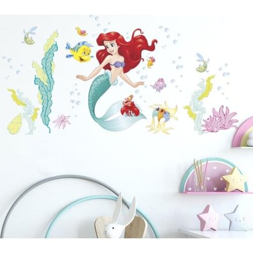Disney Mermaid Princess 30*90cm Wall Stickers For Kids Room Living Room Window Cartoon Wall Decals Pvc Diy Mural Art