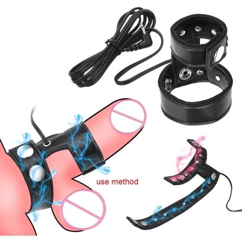 Electro Shock Penis Ring Leather Adjustable Cock Ring Orgasm Penis Stimulation Cock Extender Ring,Medical Themed Sex Toy For Men