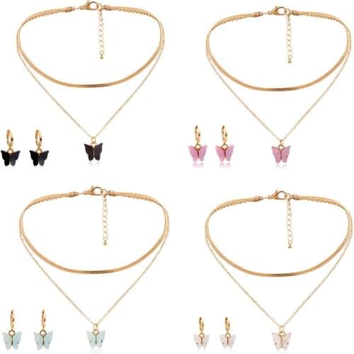 European and American accessories with ins style geometric ornaments temperament colorful butterfly wild female short necklace