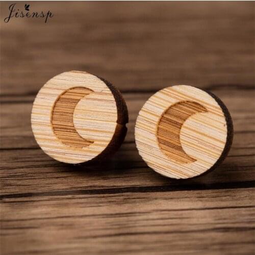 Jisensp Simple Design Lovely Wooden Earrings Moon Stud Earrings for Women Korean Minimalist Earrings Wood Jewelry Accessories