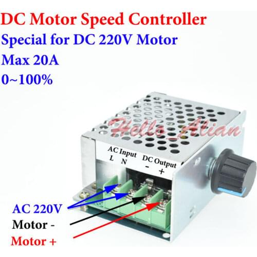 AC 220V 20A PWM DC Brush Motor Speed Controller Input Knob Regulator Switch Potentiometer
