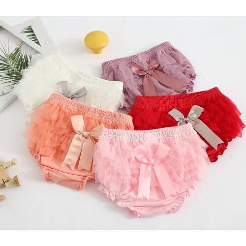 Summer Baby Bloomers Princess Bow Girls Short Pants Ruffle Mesh Infant Toddler Cotton Panties Diaper Covers