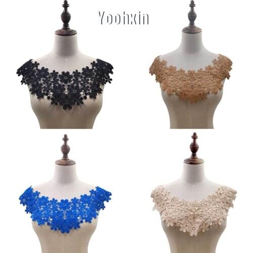 HOT black White gold cotton embroidery flower lace collar Fabric Sewing Applique DIY guipure ribbon trim neckline wedding decor