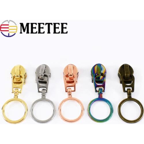 Meetee 10pcs 5# Zipper Sliders for Nylon Zips Circle Ring Zipper Puller Jacket Bag Repair Kits Zip Head DIY Sewing Accessories