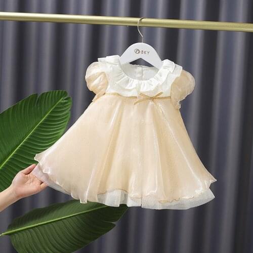 Baby Girls Sweet dress summer children fairy princess dress soft temperament net veil with short sleeves Kids